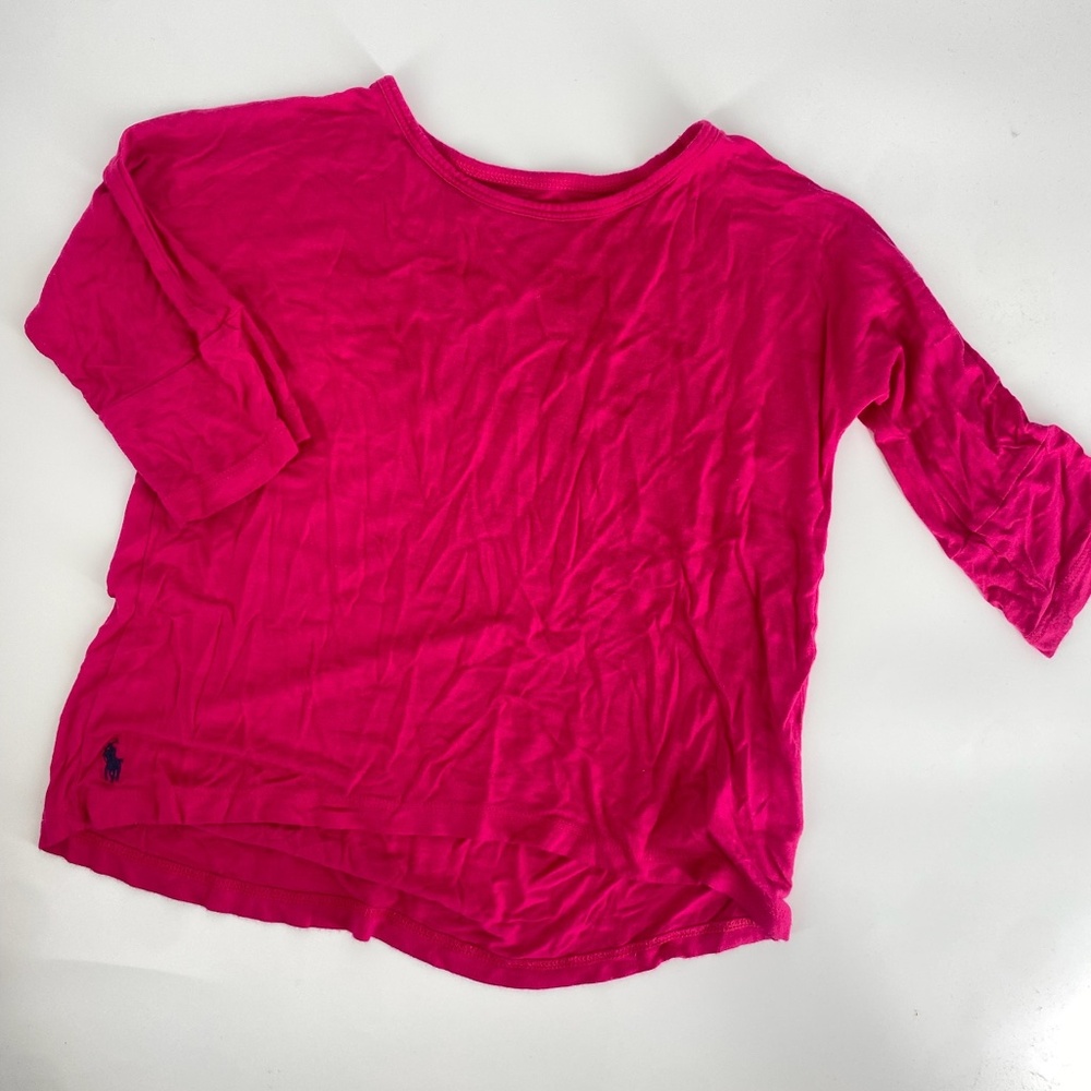 Pre-Owned Polo Ralph Lauren Big Girl 3/4 Sleeve Jersey Tee, Size 6 – Bright Pink